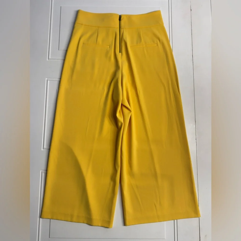 Alice + Olivia Women Sz 10 Donald Yellow Wide Leg High Rise Trousers Pants Crop - Picture 8 of 10